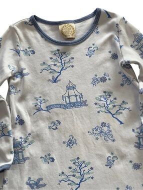 The Beaufort Bonnet Company Polly Play Dress Periwinkle Blue Pagoda Print Sz 9